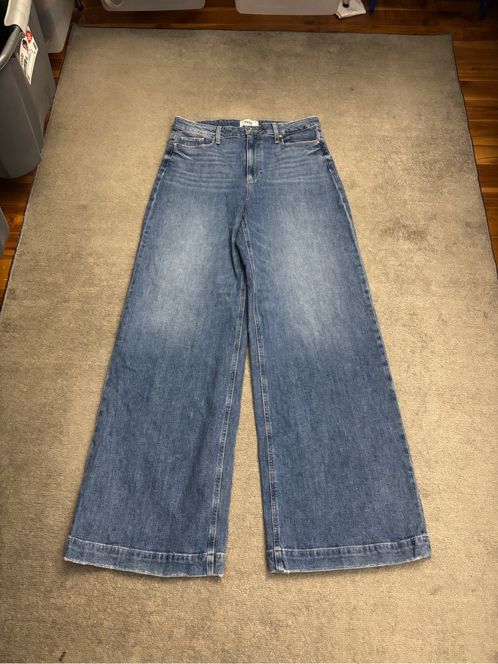 Paige Harper Wide Leg Full Length Denim Jeans Medium Blue Wash
